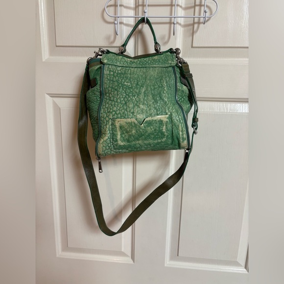 RARE Joy GRYSON Pebbled Leather Green Crossbody Purse - Picture 2 of 6